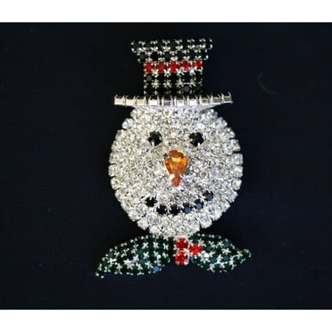 Cute Multicolor Snowman Bow Tie Rhinestone Brooch Pin For Women, Enamel & Crystal