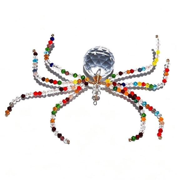 Crystal Spider Sun Catcher, Handmade Beaded Spider Prism Window Hanging Ornament with Colorful Light Reflections, 3D Beaded Spiders Figurine, Halloween Indoor Decor for Car Balcony Wall Yard Home