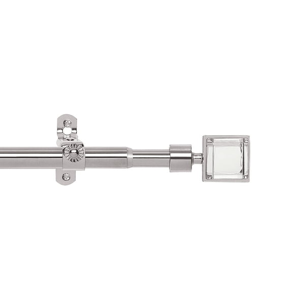 Crystal Square Decorative Telescopic Metal Curtain Rod with Modern Crystal & Metal Finials - Adjustable Size: 28" to 48"