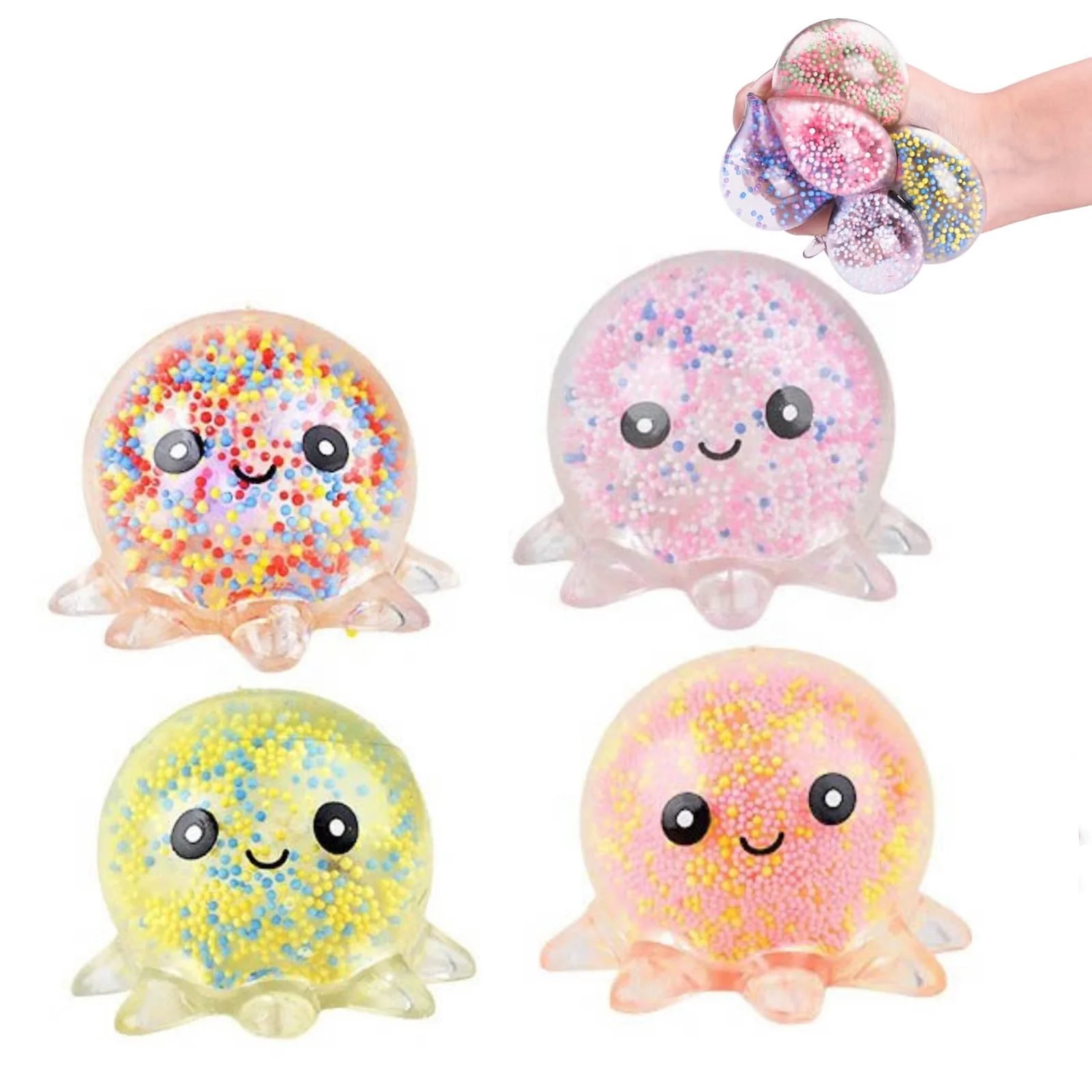 Crystal Squishy Octopus Squeeze Toys: Animals Octopus Stress Relief Stress Ball, Cute Clear Octopus Soft Sticky Toys, Fidget Toys, Birthday Office Party Favors for Adults, Random Color