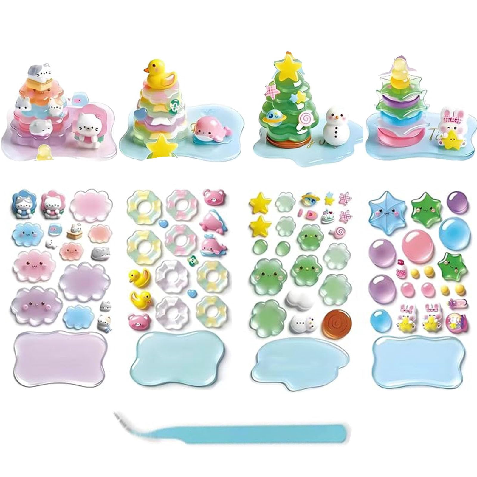 Crystal Stacked 3D Building Stickers, 3D Stackable Stickers, 3DPuffy Cartoon Resin Decorative Sticker Kit, DIY 3DPuffy Sticker Kit for Stress Relief Pass the Time
