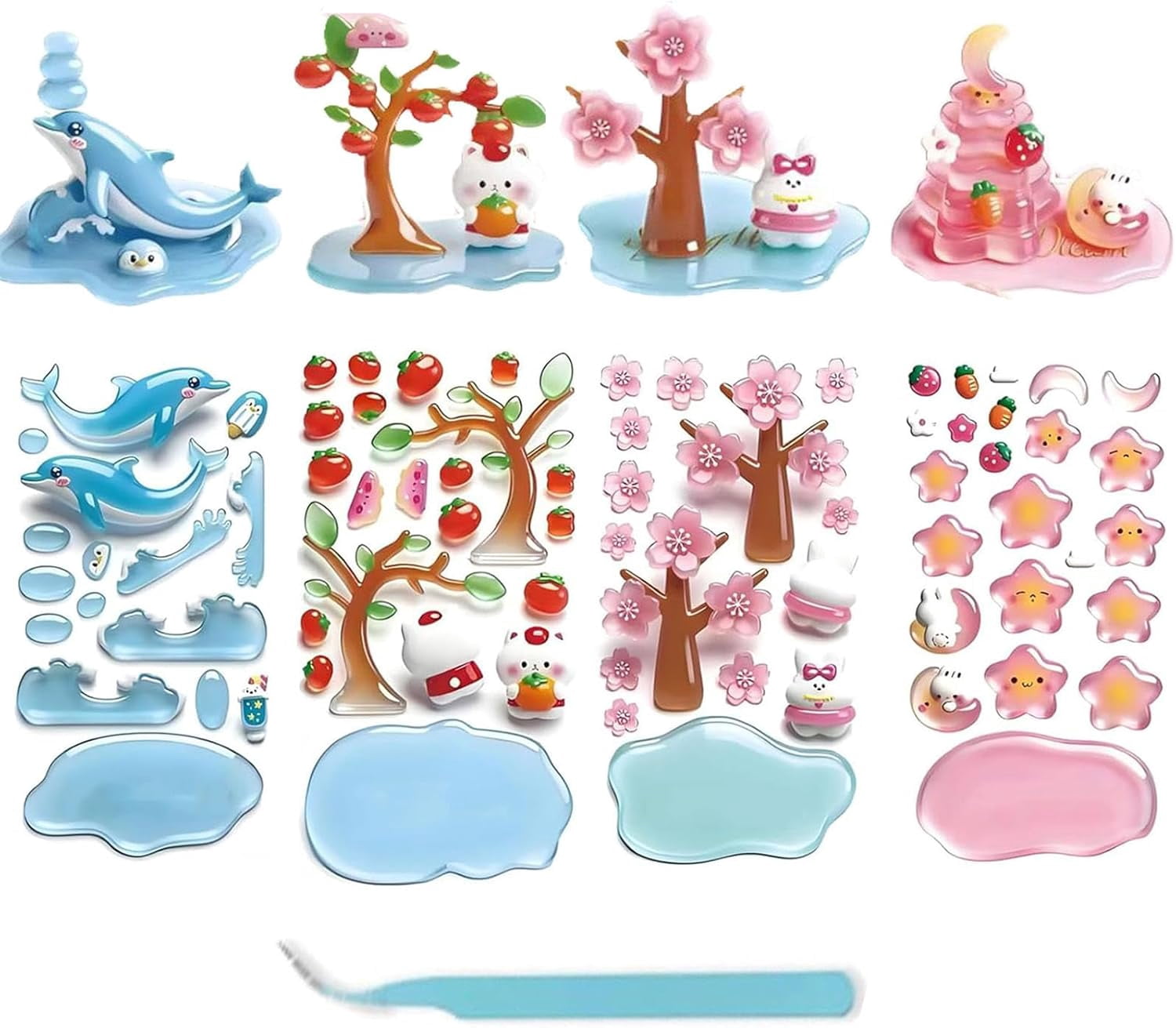 Crystal Stacked 3D Building Stickers, 3D Stackable Stickers, 3DPuffy Cartoon Resin Decorative Sticker Kit, DIY 3DPuffy Sticker Kit for Stress Relief Pass the Time