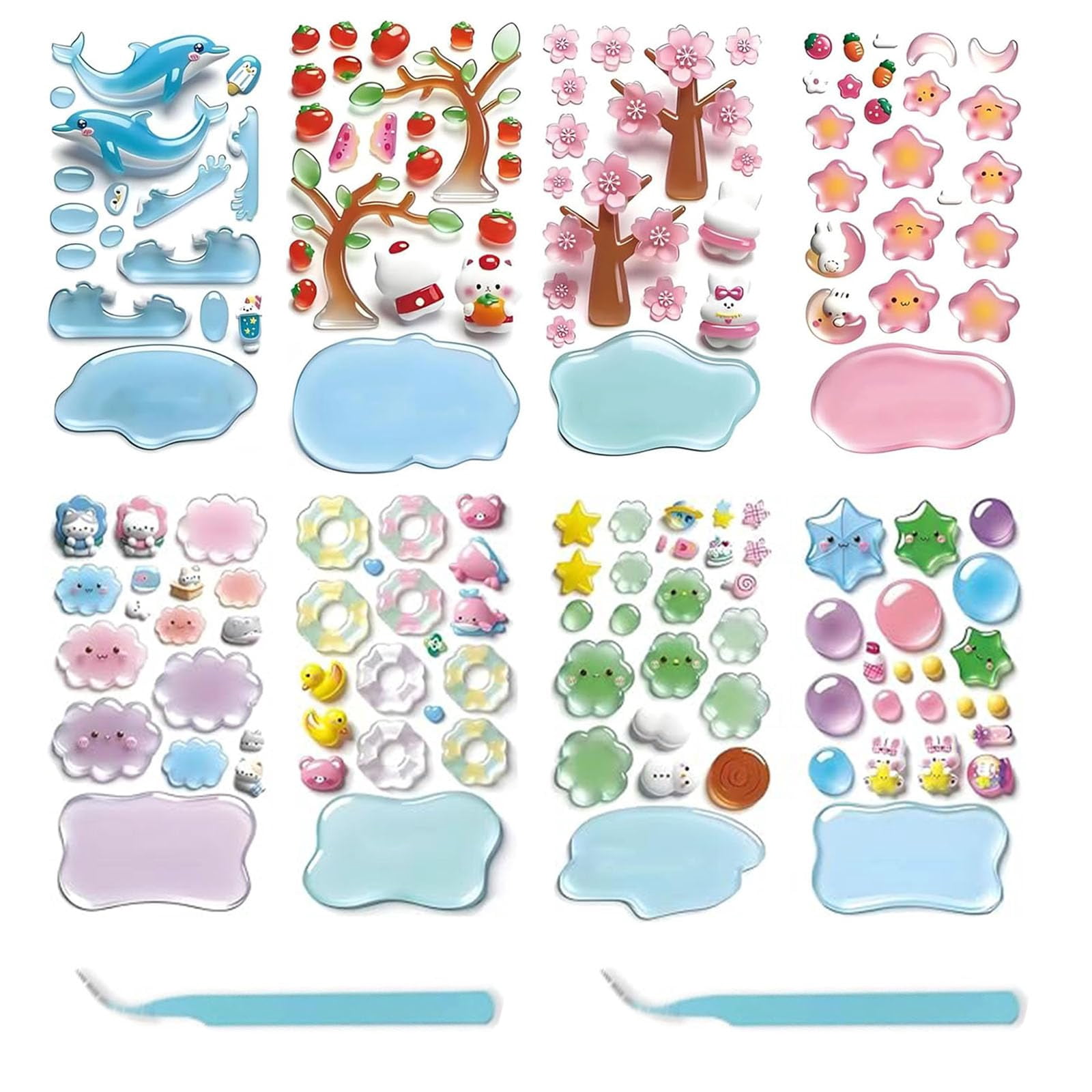 Crystal Stacked 3D Building Stickers, 3D Stackable Stickers, 3DPuffy Cartoon Resin Decorative Sticker Kit, DIY 3DPuffy Sticker Kit for Stress Relief Pass the Time