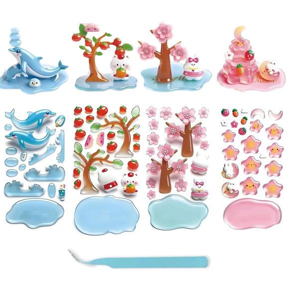 Crystal Stacked 3D Building Stickers, 3D Stackable Stickers, 3DPuffy Cartoon Resin Decorative Sticker Kit, DIY 3DPuffy Sticker Kit for Stress Relief Pass the Time
