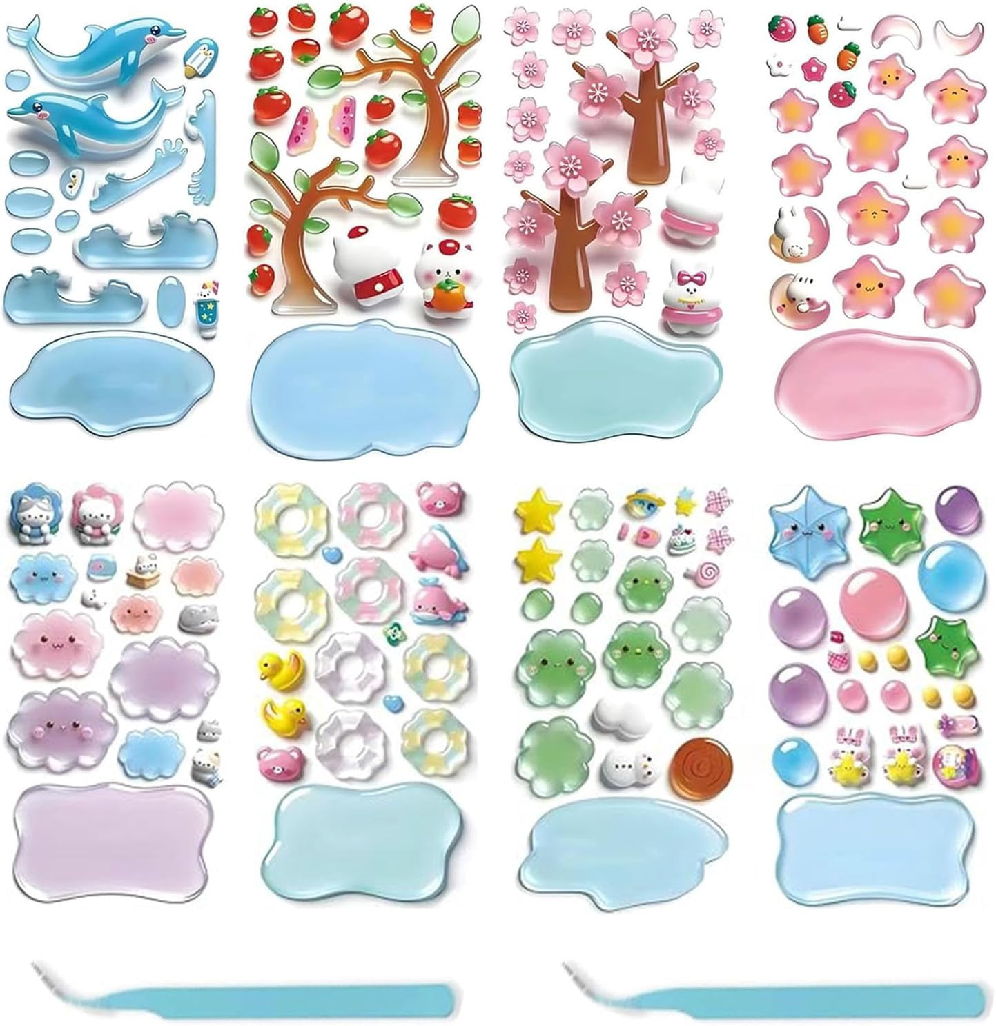 Crystal Stacked 3D Building Stickers, 3D Stackable Stickers, 3DPuffy Cartoon Resin Decorative Sticker Kit, DIY 3DPuffy Sticker Kit for Stress Relief Pass the Time