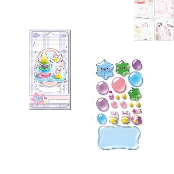 Crystal Stacked 3D Building Stickers, 3D Stacking Stickers Scene, Crystal Layered Scenery Building Set, DIY 3D Puffy Sticker Kit for Home Office Desktop Decor (D#)