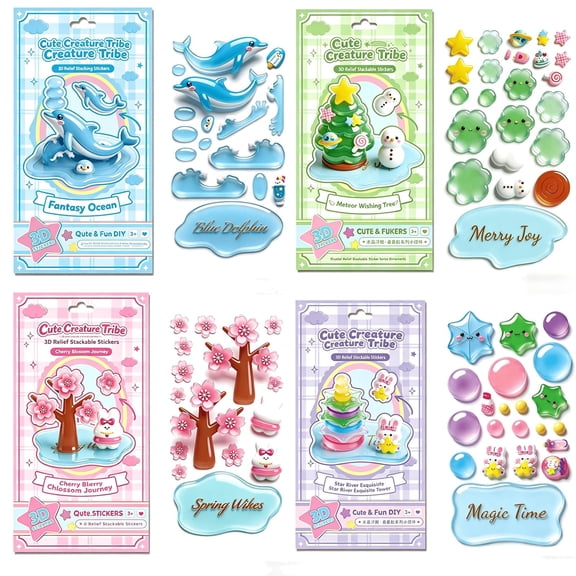 Crystal Stacked 3D Building Stickers, 4 Pack DIY Resin Mini Scene Kits