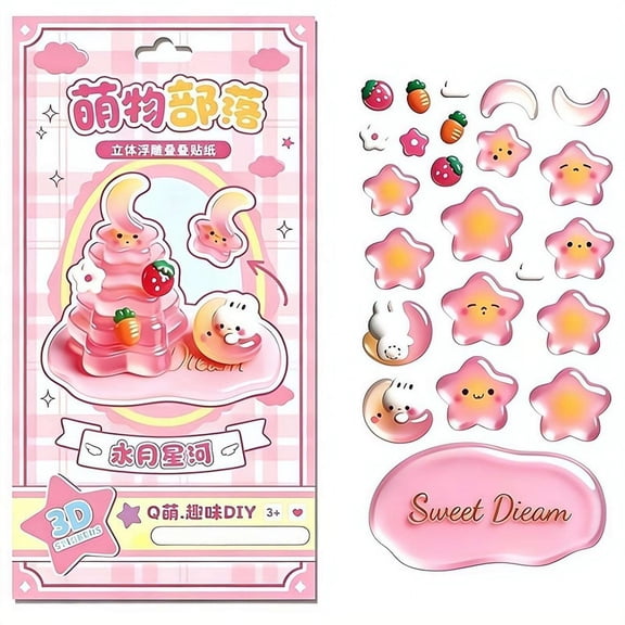Crystal Stacked 3D Building Stickers,DIY Cute Mini Scenes for Stress Relief Pass The Time,3D Puffy Cartoon Resin Decorative Stickers Kit for Holiday Desktop Ornaments