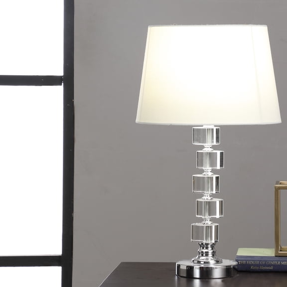 Crystal Stacked Cube Orbs Metal Table Lamp Modern Living Room Bedroom Nightstand Desk Lamp,White