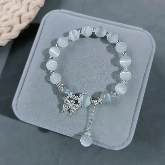 Crystal Star Gray Moonstone Bracelet Natural Stone Stretch Beaded Bracelet Elegant Healing Jewelry for Women Daily Casual Wear Gift