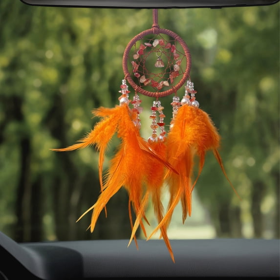 Crystal Stone Dreamcatcher Car Hanging Pendant with Feathers, Rearview Mirror Charm for Car Interior Decor and Wall Hanging
