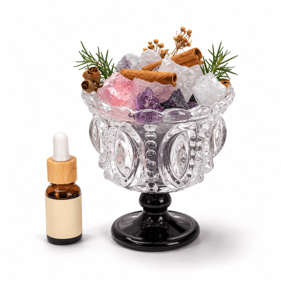 Crystal Stone Flameless Fragrance Diffuser Set with Glass Cup Dried Botanicals and 10 mL Essential Oil for Home Decor