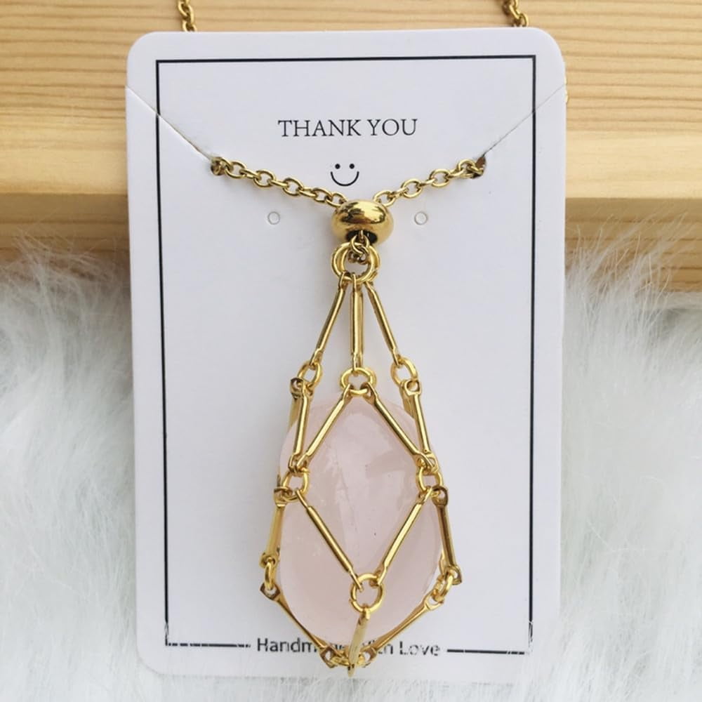 ROJADA Crystal Stone Holder Necklace,Adjustable Crystal Cage Necklace  Holder Necklace,Handmade Crystal Holder Necklace,Gemstone Jewelry Gift for  Women