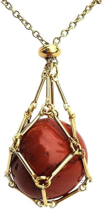 Silver & Gold Cage Necklace Pendant for Crystals | Interchangeable Adjustable Crystal Holder | Gemstone Basket Carrier | Sphere Ball Crystal