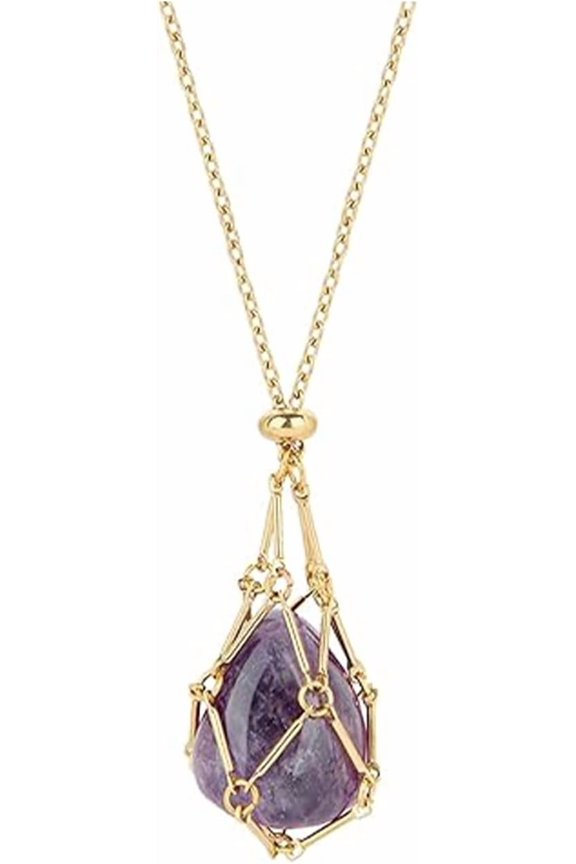 Crystal Stone Holder Necklace for Women Gold Crystal Holder Necklace Fashion Exquisite Gold and Silver Cage Crystal Pendant Necklaces Jewelry[i443]