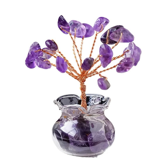 Crystal Stone Money Tree Sculpture Enhancing Luck and Prosperities for Home or Office Display
