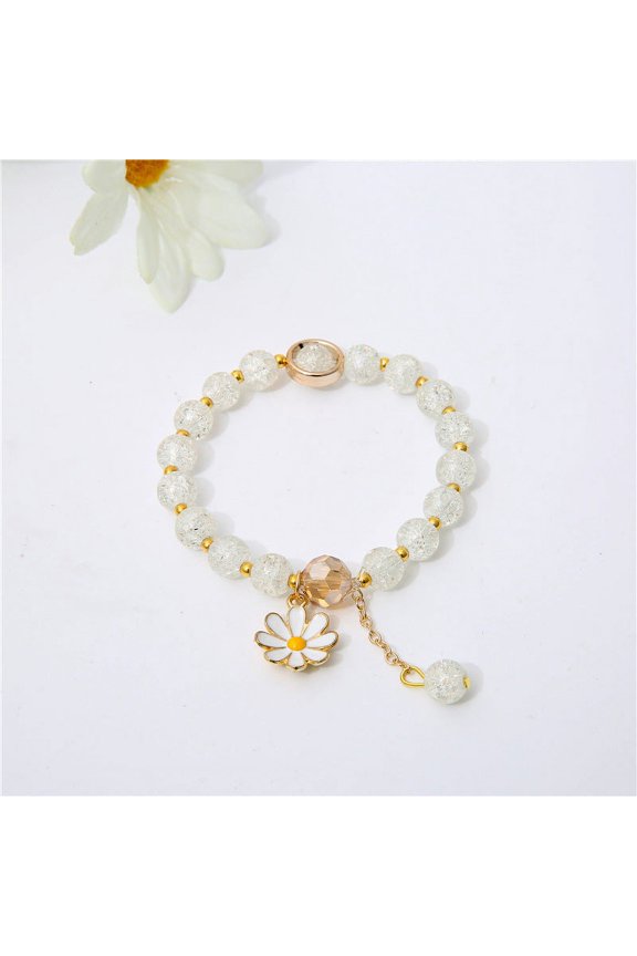 Womens Flower Bracelet Handmade Artificial Crystal String Beads Daisy Bracelet Fashion Travel Gift Flower Bracelet for