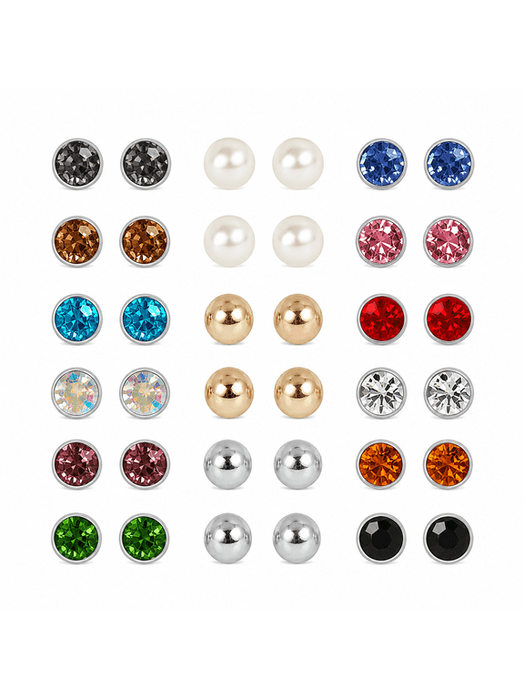 Crystal Stud Earring Set Multi Color Rhinestone Earrings 18 Pack Set