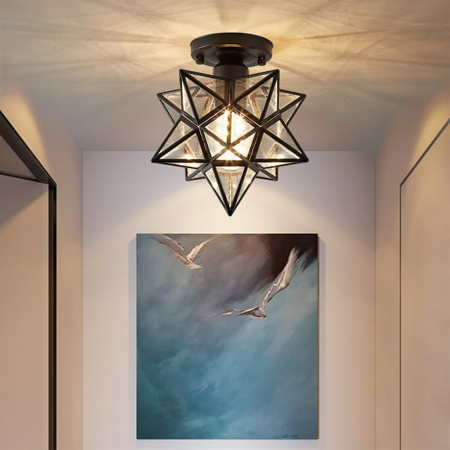 Crystal Style Five-Pointed Star Ceiling Light Fixture for Hallway Entryway Balcony Stairwell Interior Home Decor Warm White Sparkling Lighting