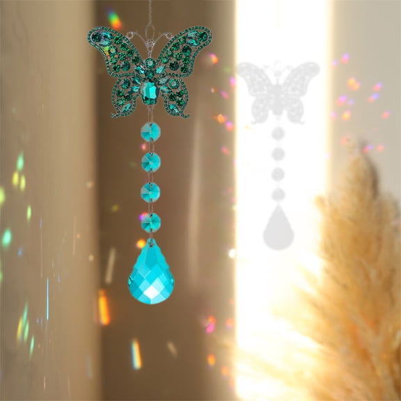 Crystal Sun Catcher - Stained Glass Butterfly Pendant Ornament Hand Painted with Rainbow Prisms for Home Window Garden and Car Gift (Blue), Ccwuwei