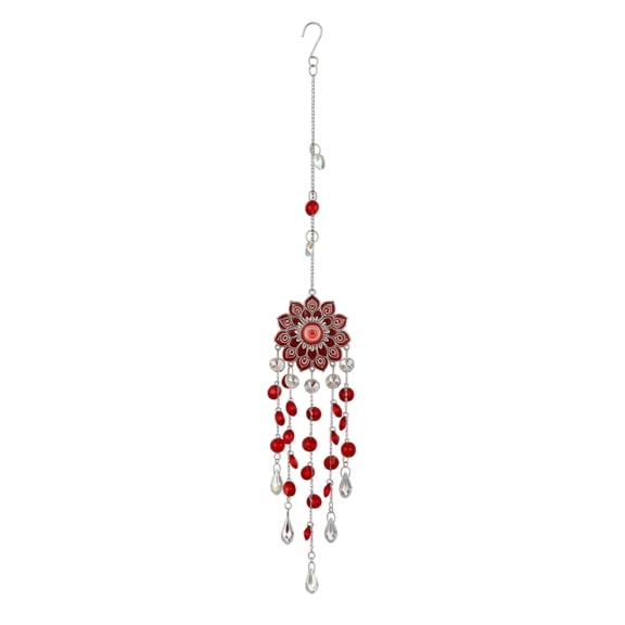 Crystal Sun Catcher for Window, Rainbow Maker Hanging Beads with Mandala Design, Creates Sparkling Light Reflections & Gentle Wind Chime Sounds for Home Garden Decor (Red)
