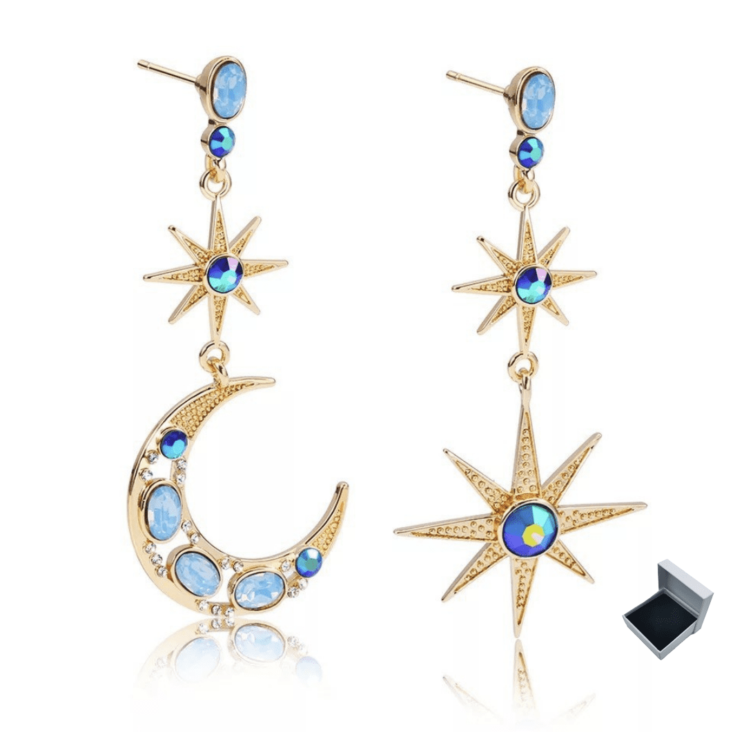Starry Eyes Crescent Hoop Dangle Earrings // Handmade in USA 