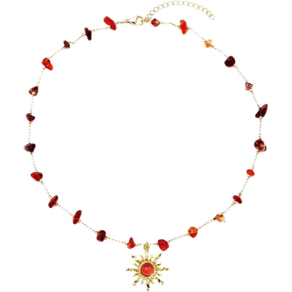 Crystal Sun Necklace for Women 18K Gold Plated Sun Pendant Necklace Natural Stone Crystal Choker Necklace Healing Crystal Necklace Christmas Trendy Jewelry for Women[h4618]