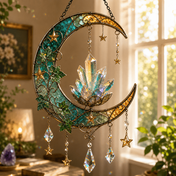 Crystal Suncatcher Acrylic Moon Window Hanging, Moon Star Decor Gift