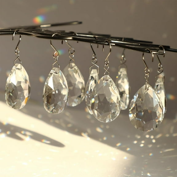 Crystal Suncatcher, Hanging Clear Teardrops Crystals Chandelier Parts Prisms Pendants with Hook for Windows Lamp Christmas Tree Decorations Home Decor
