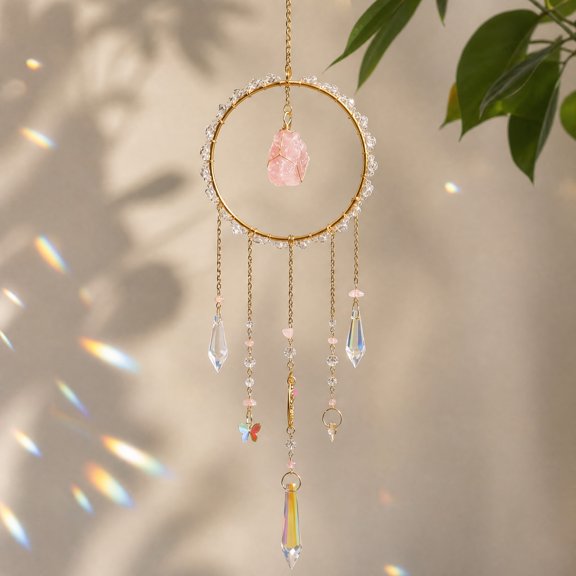 Crystal Suncatcher Hanging Prism Decor for Window, Decorative Crystal Ornament with Moon and Metal Accents for Home, Office, or Garden(Purple)