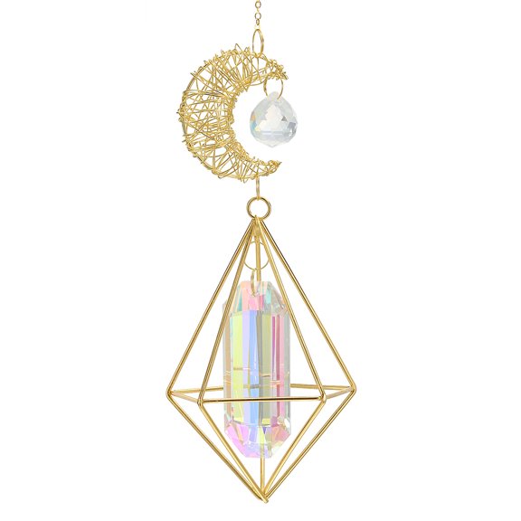 Crystal Suncatcher, Moon Wind Chimes with Geometric Frame Prism Colorful 1 Pcs