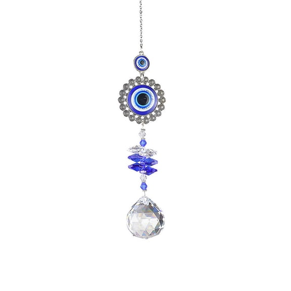 Crystal Suncatcher Pendant Window Hanging Ornament Blue White Totem Light Refraction Home Decor Gift, 15 Inch