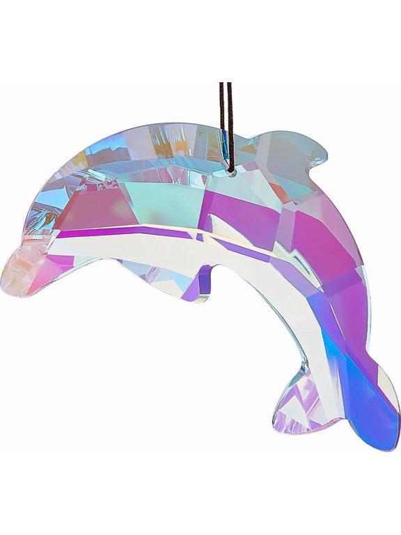 Crystal Suncatcher Prism Hanging Clear AB Dolphin K9 Glass Prism Suncatcher 7.6cm Rainbow Maker Chandelier Pendant Ornaments for Wall Windows Garden Indoor Outdoor Decorations