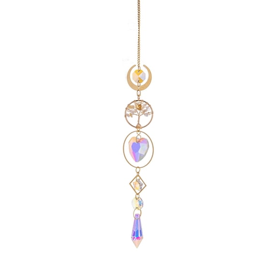 Crystal Suncatcher Wire Wrapped Tree Citrine Crescent Moon Spiritual Gift Boho Home Decor Celestial Decor Hanging Window Prism