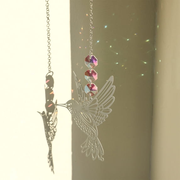 Crystal Suncatcher for Window Hanging Decor with Birds Iron Art Ornament for Home Garden Car Rearview Mirror Gift