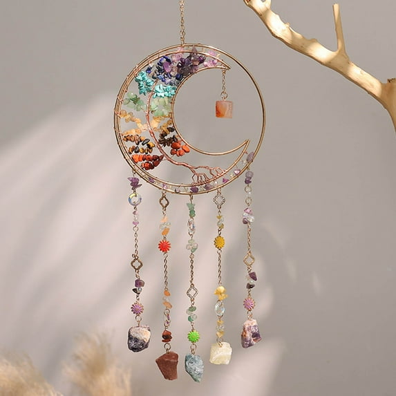 Suncatcher for Window Moon & Tree Hanging Ornament Handemade Rainbow Maker for Wall/Window Decor