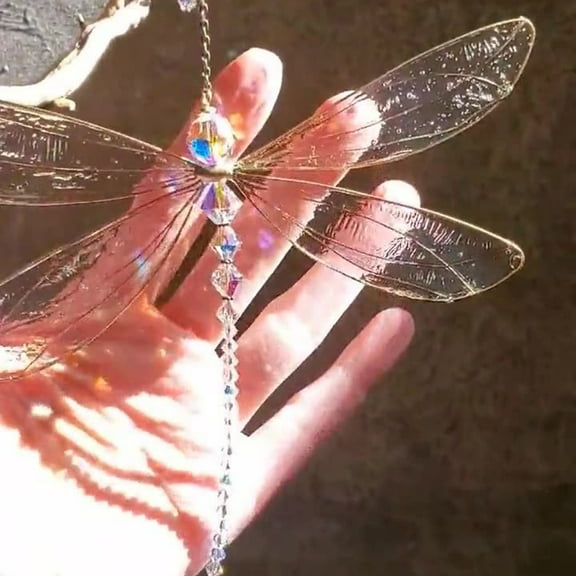 Crystal Suncatcher with Metal Dragonfly, Window and Home Wall Decorations (Premium Crystal Material)
