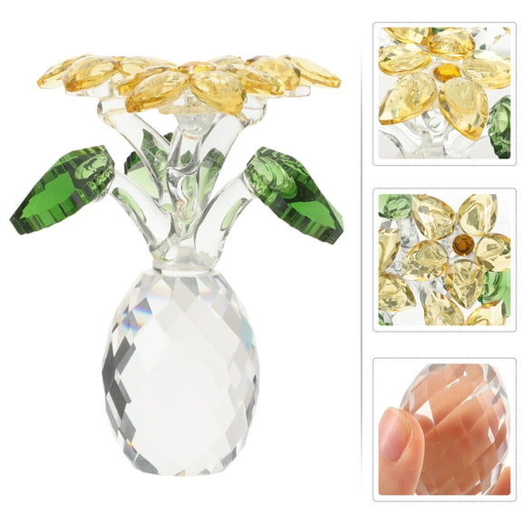 Crystal Sunflower with Bud Glass Sunflower Figurine Collectibles Small Sunflower Ornament Paperweight Table Decoration with Gift Box
