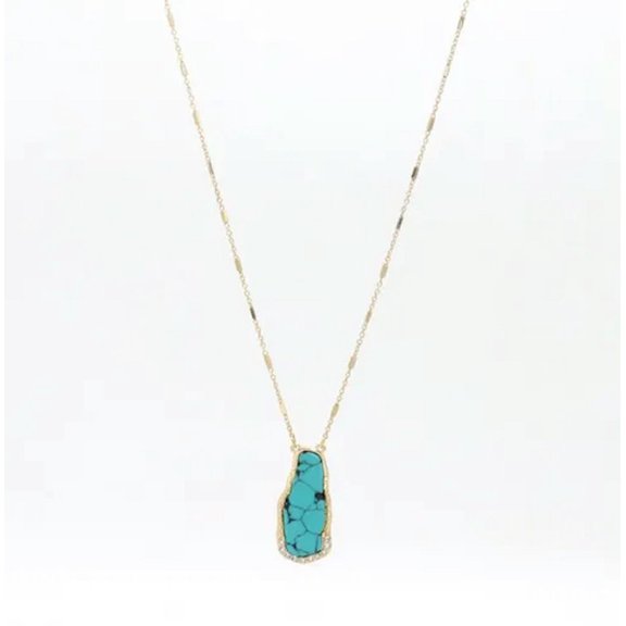 Crystal Surround Abalone Shell Irregular Pendant Long Necklace in Gold Tone