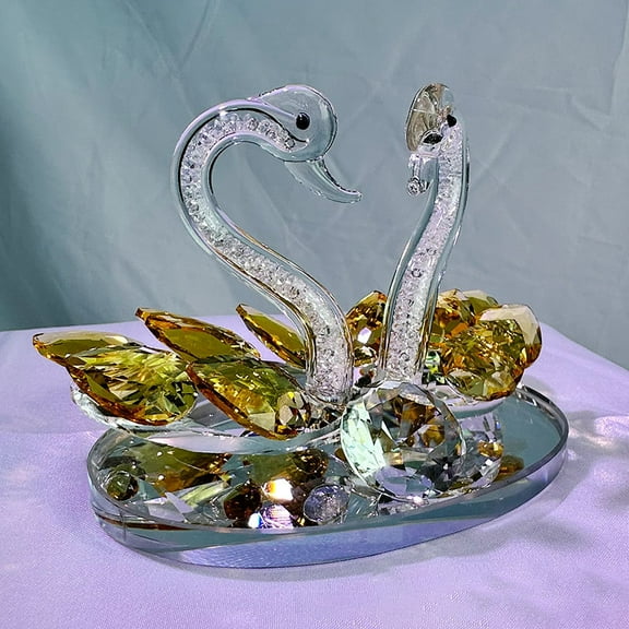 Crystal Swan Figurine, Couple Lover Swan StatuesPaperweight Table Centerpiece Ornament, Wedding Home Office Tabletop Decor Valentine's DayYellow
