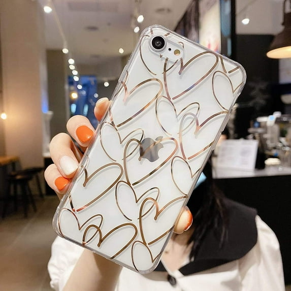 Crystal TPU Case for iPhone XR, Cute Lovely Clear Heart Pattern Phone Cover Soft Slim TPU Fit Protective Glitter Case for iPhone XR - Heart