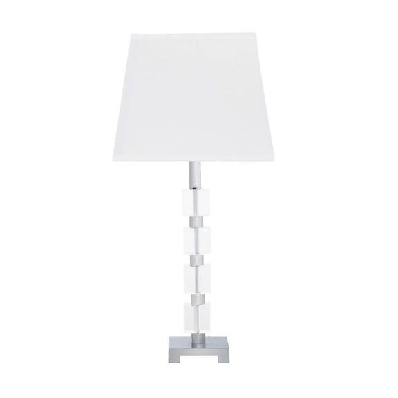 Crystal Table Lamp, 25" Glam Cube Lamp with White Shade - Silver Metal Base, 100W Max, E26 Bulb, UL Listed - Bedroom, Living Room, Office Dcor