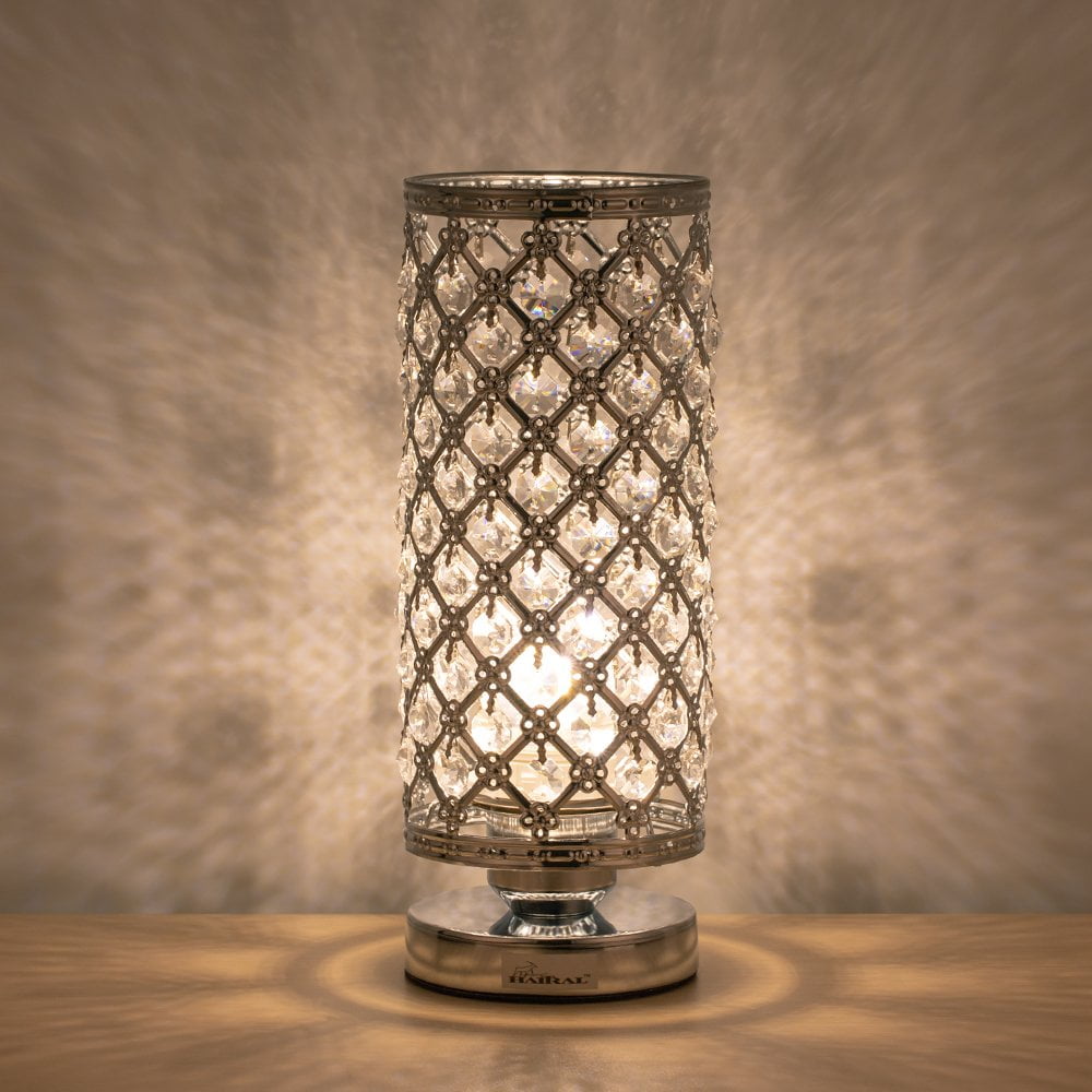 Crystal Table Lamp Cylinder Bedside Desk Reading Lamp For Bedroom Living Room