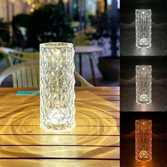 Crystal Table Lamp Rose Lamp with Touch Control, 3 Colours Changing, USB powered, LED Nightstand Lamps for Living Room Bedroom, Decorative Light for Party Dinner Etc