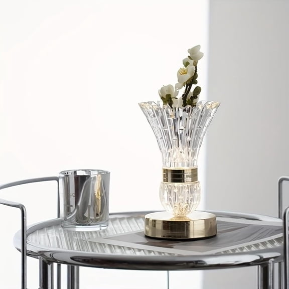 Crystal Table Lamp with LED Charging and Diamond Light Projection for Bedroom Living Room Hotel Decor