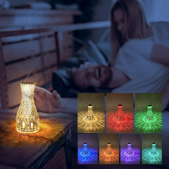 Crystal Table Lamp with USB, RGB 16-Color Night Light for Bedroom, Romantic Diamond-Style Bedside Lamp, Acrylic Modern Decor Gift