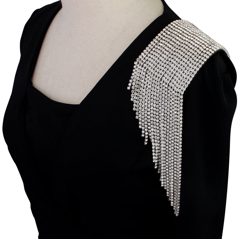 Crystal Tassel Epaulettes Shoulder Patches Diamond Tassel Rhinestone Shoulder Applique Bridal Shoulder Chain 2pieces