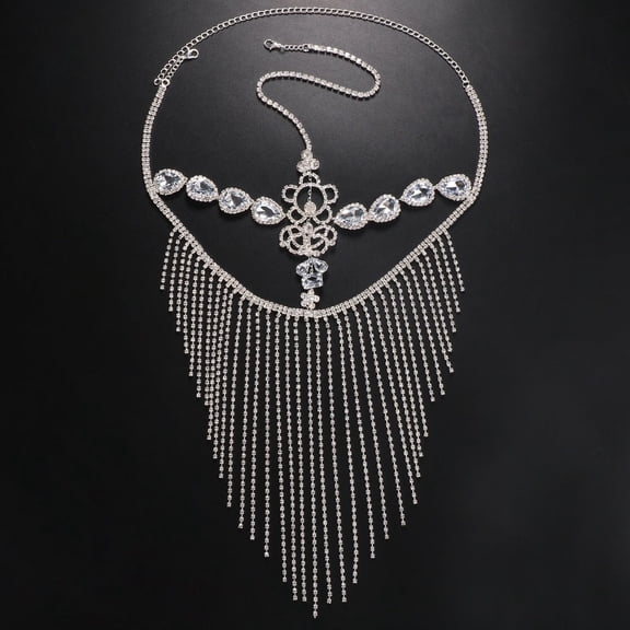 Crystal Tassel Face Mask Rhinestone Masquerade Mask Jewelry for Women Hair Face Chain Halloween Party