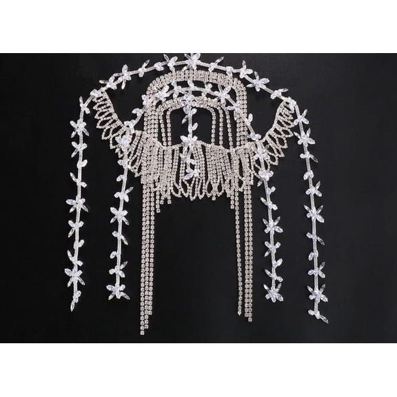 Crystal Tassel Head Chain Jewelry Halloween Women Rhinestone Flapper Cap Headpieces Bridal Hair Accessories