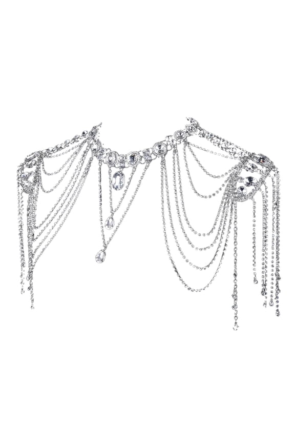 Crystal Tassels Shoulder Chain Necklace Multilayered Body Jewelry for Women